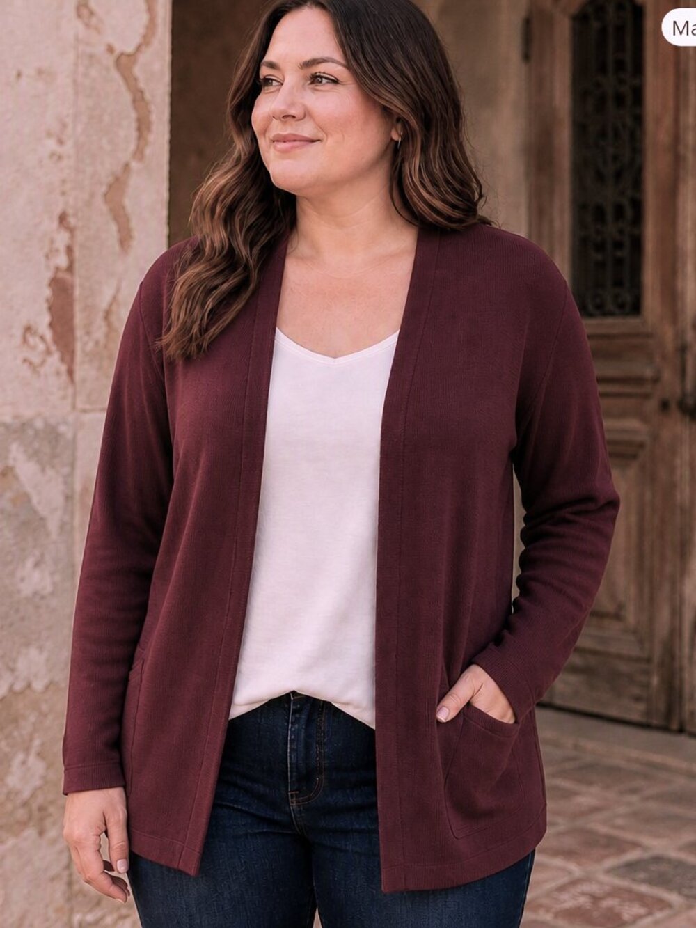 Talbots NWT Open-Front Burgundy Cotton Blend Cardigan Size Petite XL (XP)